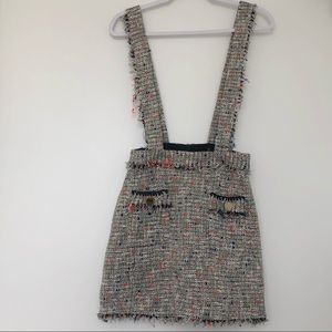 ZARA | Tweed fray hem mini skirt / suspenders